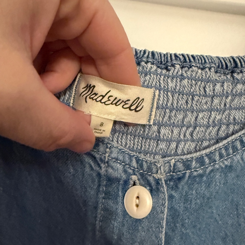 Madewell Denim Puff-Sleeve Mini Dress Size 8 - Picture 2 of 2